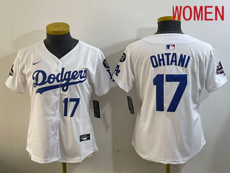 Women Los Angeles Dodgers #17 Ohtani White Game 2024 Nike MLB Jersey style 12097->women mlb jersey->Women Jersey